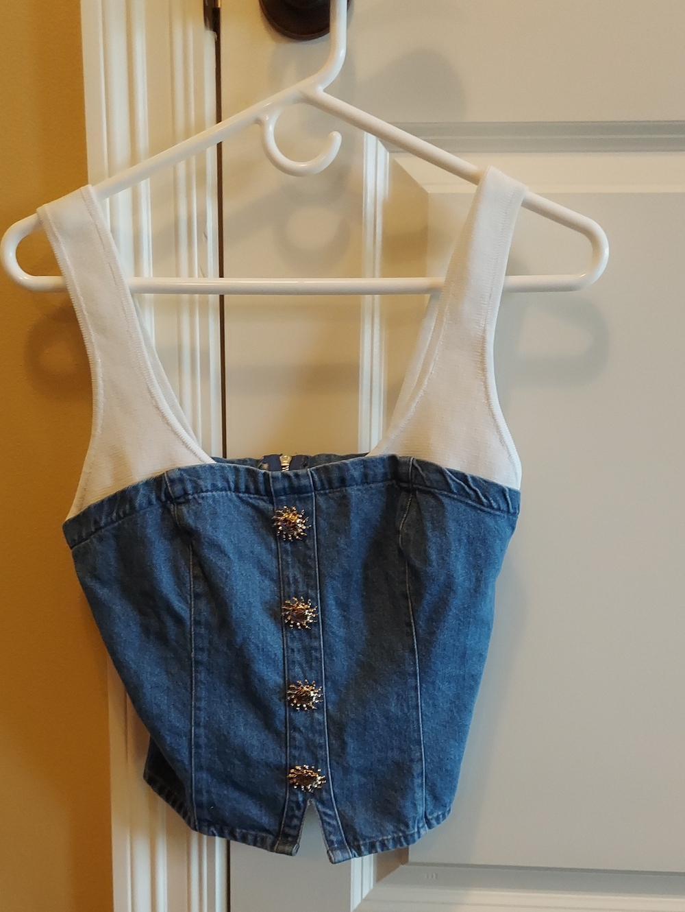 Commense Denim Panel Contrast Strap Corset Top